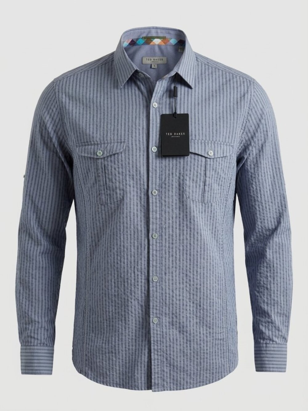 Ted Baker London Striped Seersucker Roll Tab Shirt
